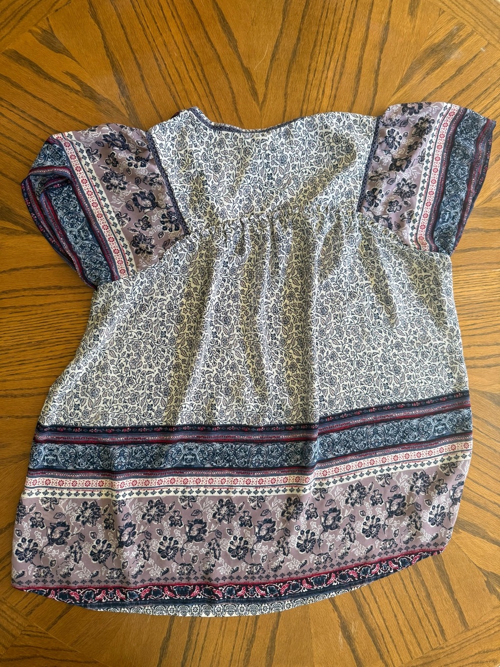 Boho Floral Print Peasant Top in Lavender, Navy & Cream - Picture 5 of 6